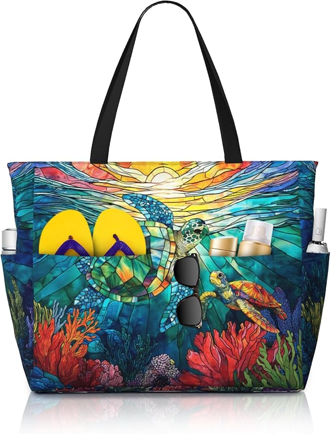 MAHIPOCI Beach Bag Tote Bags Waterproof Sandproof for Women Large Beach Tote Bag Foldable with Pockets for Weekend Vacation