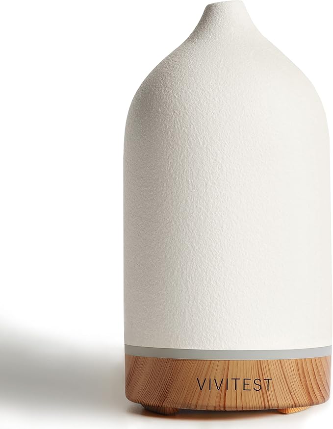 VIVITEST 200ML Ceramic Essential Oil Diffuser,Stone Essential Oil Diffuser,Ultrasonic Aromatherapy Diffusers for Home