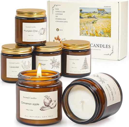 6-Pack Jar Scented Candles for Home Scented - Home Decorative Candles Gift Set, 3.5oz Soy Wax Candles for Living Room, Bat...