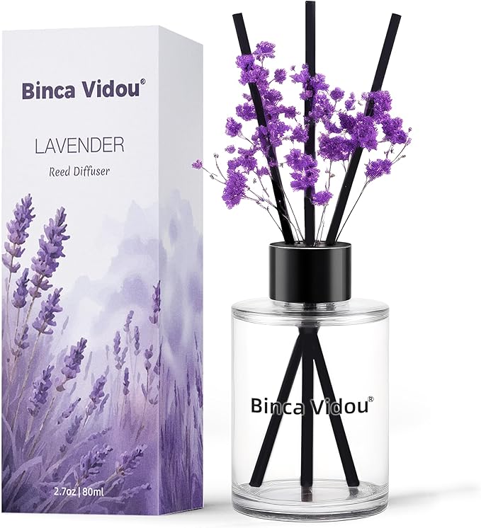 Reed Diffuser, Binca Vidou Lavender Reed Oil Diffusers Set for Office Decor Bedroom Living Room Aromatherapy for Gift Idea...