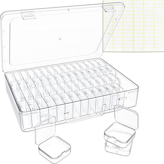Bead Organizer Box, 60 Pack Small Clear Storage Boxes with Labels, Large Travel Craft Case with Handle, Mini Plastic Conta...