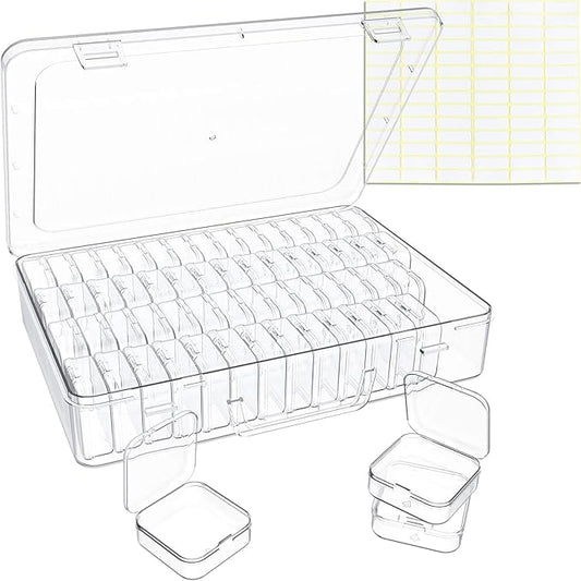 Bead Organizer Box, 60 Pack Small Clear Storage Boxes with Labels, Large Travel Craft Case with Handle, Mini Plastic Conta...