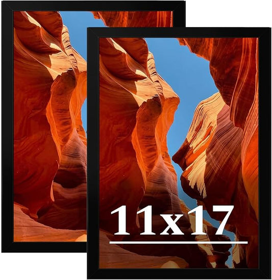 Veleclo 11x17 Picture Frame Set of 2, 11 x 17 Black Picture Frame with HD Plexiglas, 11 by 17 Poster Frame, Display Frame ...