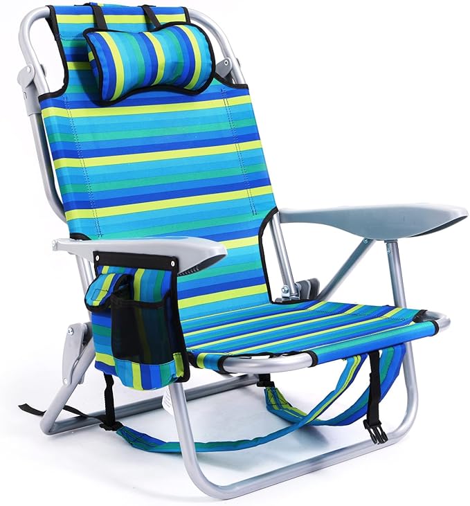 Canpsky Portable Beach Chair for Adults, Outdoor Camping Chair Lay Flat Folding Backpack Beach Reclining Chair with 5 Posi...
