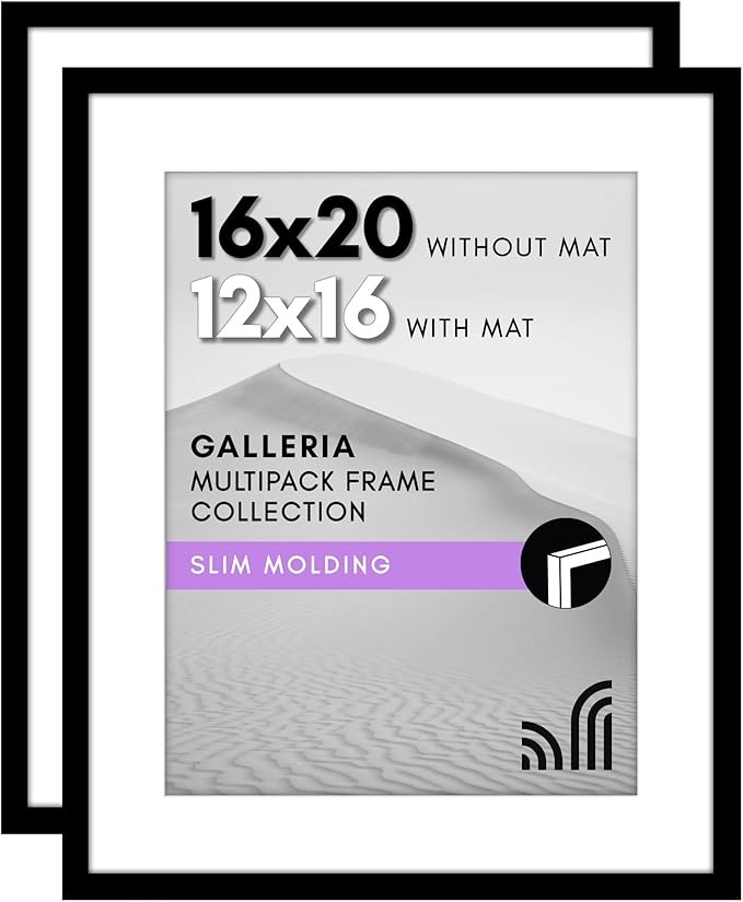 Americanflat 16x20 Picture Frame with Polished Plexiglass - Set of 2 - Use as 12x16 Frame with Mat or Display 16x20 Photo ...