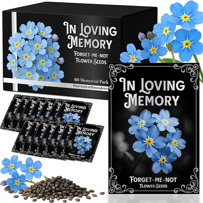 60Pack Forget Me Not Seeds Bulk - Memorial Seed Packets for Funeral Favors, Celebration of Life, Remembrance Gifts - Easy ...