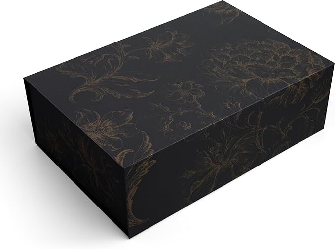 Sorarto Luxury Keepsake Gift Box | Black Gold Floral Decorative Boxes with Magnetic Lids for Presents, Wedding Memory Box,...