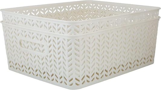 Simplify 2 Pack Medium Herringbone Storage Basket | Dimensions: 14"x11.5"x5.15" | Multipurpose | Home Organization | 2 Ope...