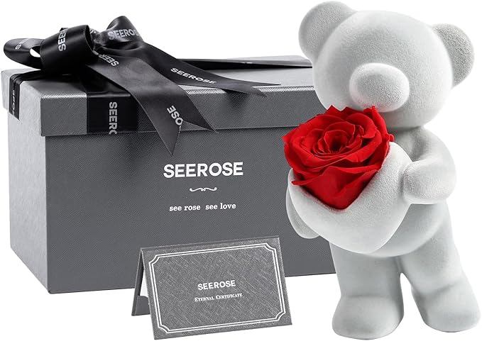 SEEROSE Preserved Rose with Cute Bear, Eternal Real Rose Last for Years, Romantic Flower Gift for Her, Wife, Girlfriend, V...