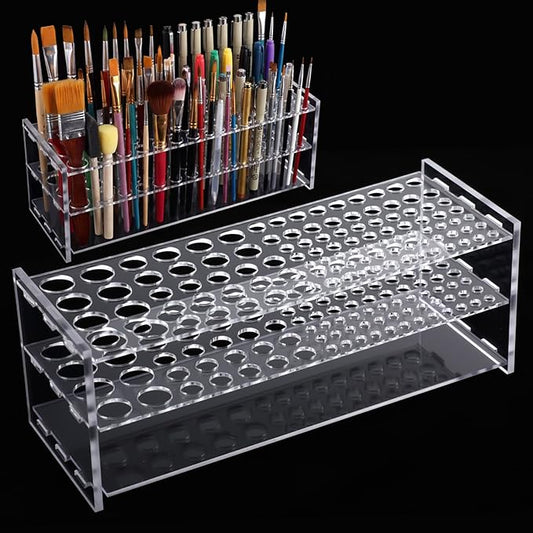 Novabright 2 Pack 105 Holes Acrylic Paint Brush Holder Organizer, Clear Pen Display Stand Rack Detachable Makeup Brush Hol...