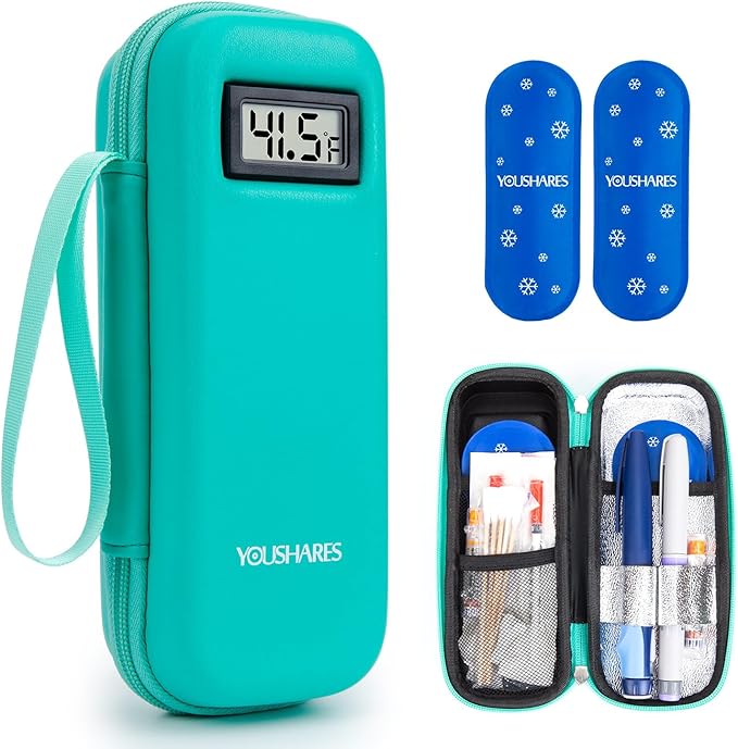 YOUSHARES Insulin Cooler Travel Case with Temperature Display - Refrigerated Medicine Cooling Bag with 2 TSA Approved Ice ...