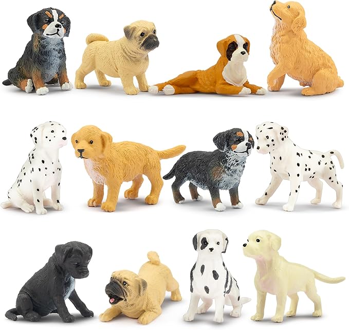 Toymany 12PCS Mini Dog Figurines Playset, Realistic Detailed Plastic Puppy Figures, Hand Painted Emulational Tiny Dogs Ani...