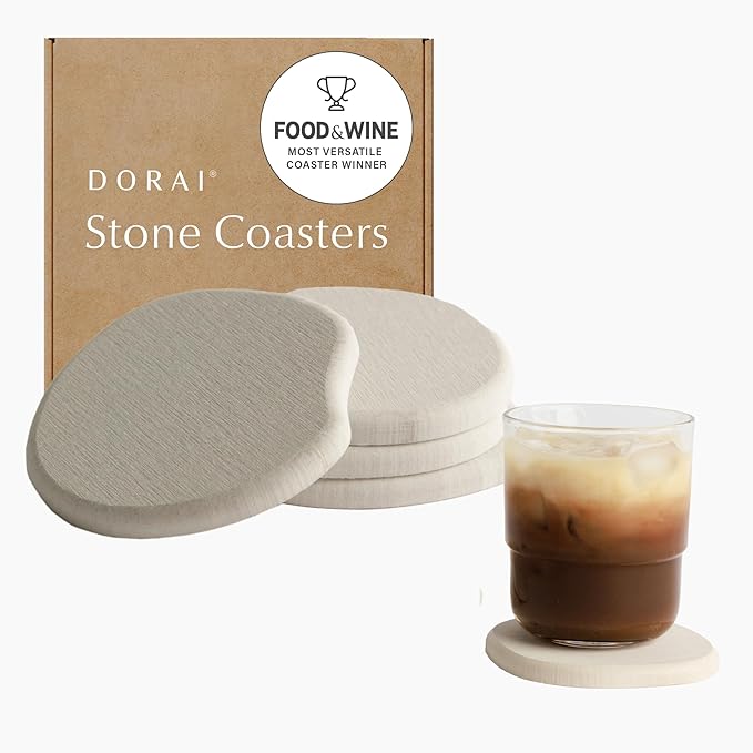Dorai Home Stone Coasters Set - Diatomaceous Earth Water-Absorbing Drink Coaster for Coffee Table, Kitchen or Bar, Modern ...