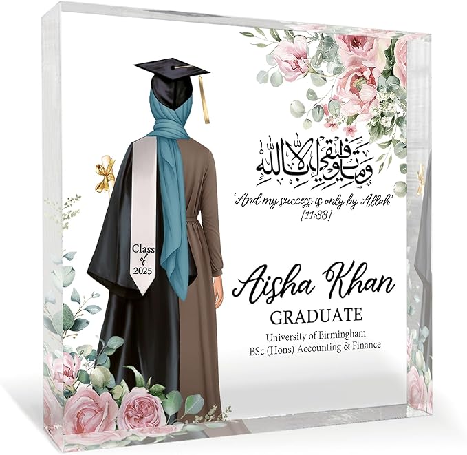 Personalized Floral Muslim Graduation Gifts Class of 2026 Acrylic Block, Customized Grad 2027 Gift For Her, Custom College...