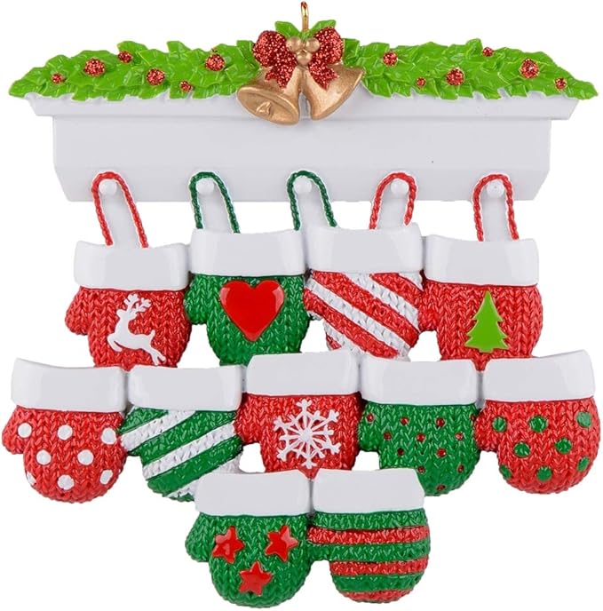 MAXORA Personalized Mitten Family of 11 Christmas Tree Ornament 2025 Family Tradition Christmas Keepsake Gift Collection f...