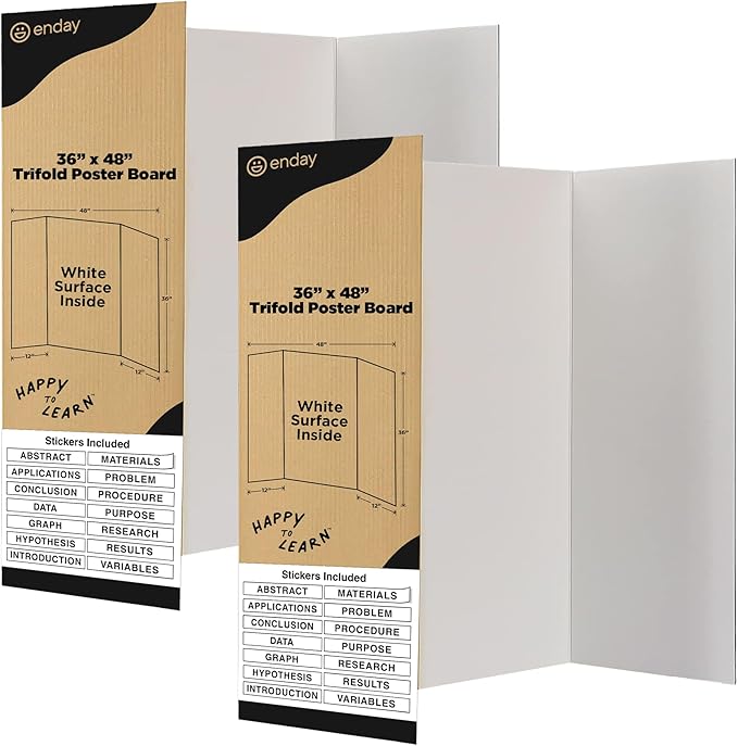 White Trifold Presentation Board 36" x 48" (Pack of 2) Self-Adhesive Science Subtitles Included - Display Exhibition Board...