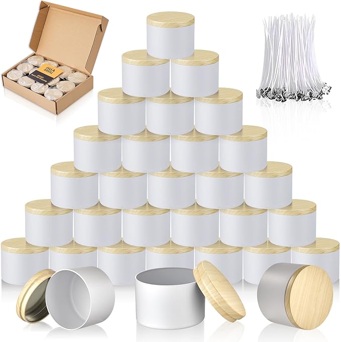 MGLIFEUL Candle Tins Jars Container Vessels for Making 4 8 Oz White Empty Candle Tins Can Gift Box Packaging Plate with Li...