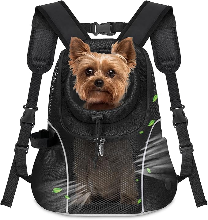 WOYYHO Pet Dog Carrier Backpack Small Dog Front Backpack Ventilated Mesh Dog Travel Back Pack with Safety Belt for Travel ...