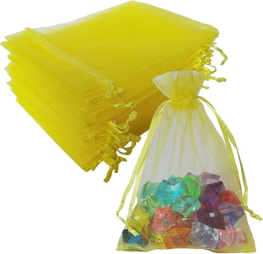 100 Count 5x7 inch Organza Gift Wrap Bags Yellow for Baby Shower,Christmas,Party Favors,Kids Birthday,Wedding,Bridal Showe...