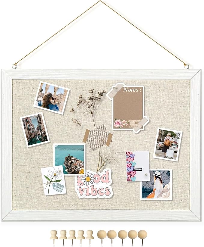 DOLLAR BOSS Bulletin Boards with Linen 1-Pack 16''X 12'' Double-Sided Cork Board for Walls Wood Framed Bulletin Boards, Sm...