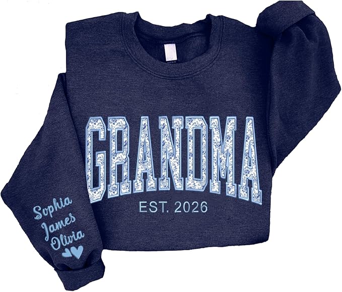 NAZENTI Personalized Floral Applique Embroidery Mama Sweatshirt, Custom Grandma Sweatshirt, Mama Gifts Christmas Mother's Day