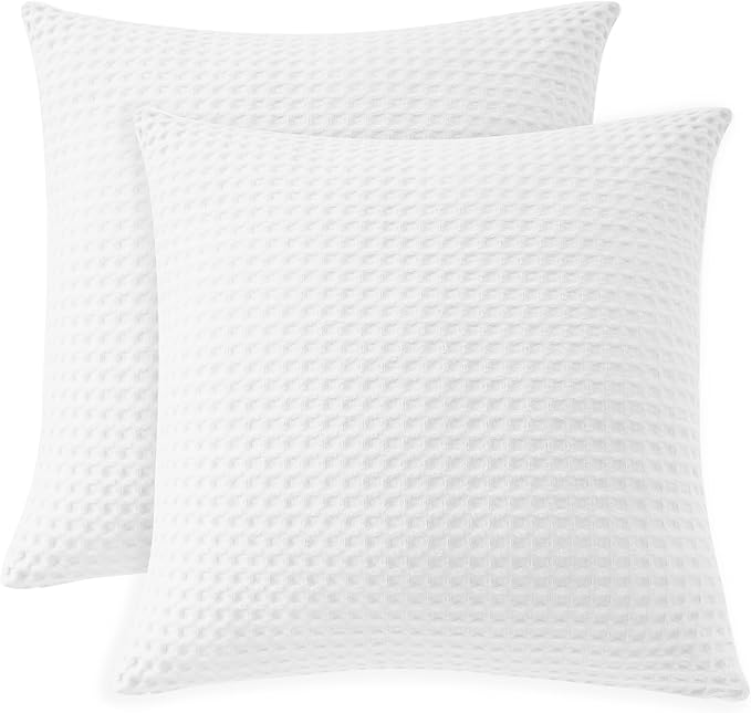 100% Egyptian Cotton 600 TC Waffle Weave Throw Pillow Covers 2 Pack, Ultra Soft Breathable Euro Pillow Shams Covers, Decor...