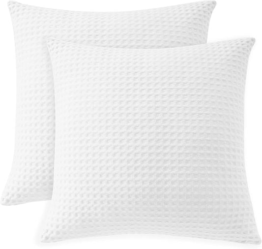 100% Egyptian Cotton 600 TC Waffle Weave Throw Pillow Covers 2 Pack, Ultra Soft Breathable Euro Pillow Shams Covers, Decor...