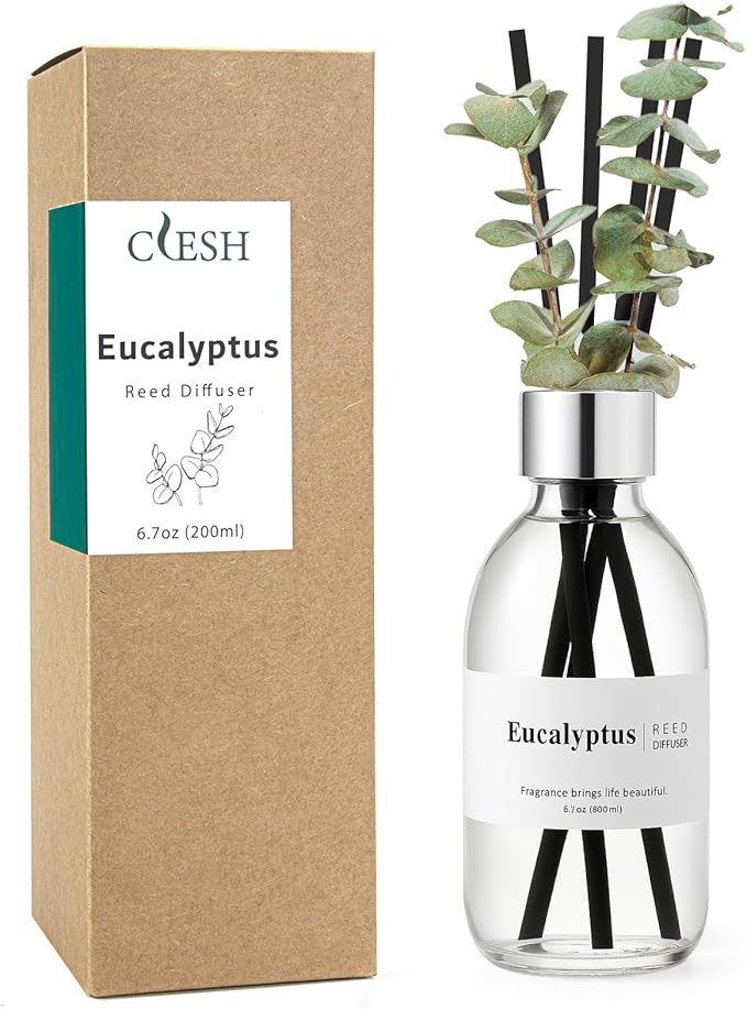 Clesh Reed Diffuser Set, 6.7 oz Eucalyptus Scented Diffuser with Sticks, Home Fragrance Reed Diffuser for Bathroom Shelf D...