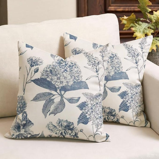 ARGOOFG Pillow Covers Set of 2 Vintage Floral Linen, Neutral Boho Farmhouse Decorative Cozy Cushion Covers 18×18 Inch Sky ...