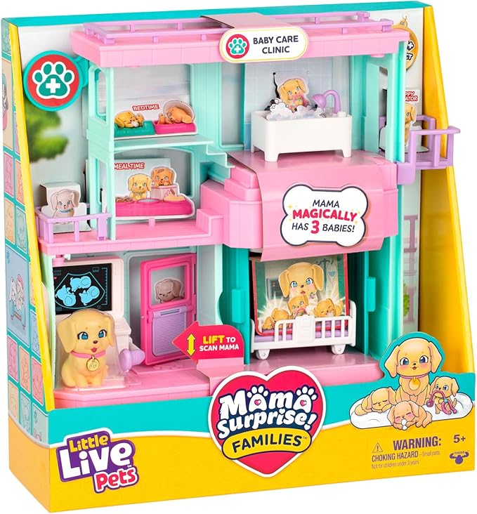 Little Live Pets Mama Surprise Families Pet Vet Playset, Baby Care Clinic Animal Hospital Play Set, 3 Puppies, Accessorie...
