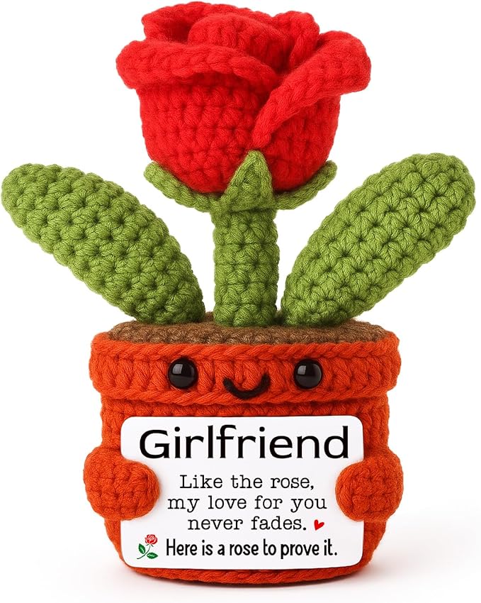 YUEYUQIU Gifts for Girlfriend from Boyfriend, Handmade Crochet Rose Flower Decor, Romantic Anniversary Birthday Presents f...