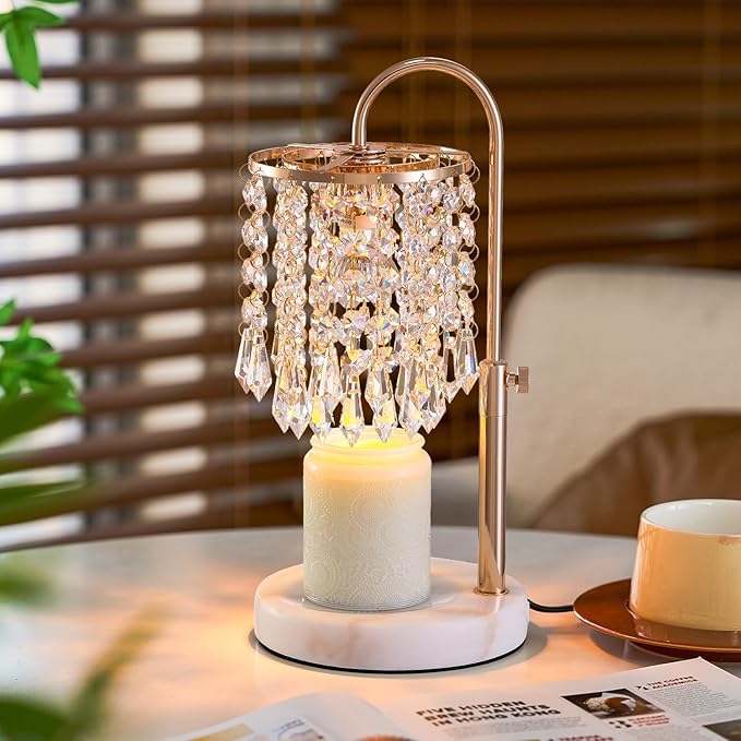 Candle Warmer Lamp with Timer Dimmer，2H/4H/8H Timer , Lamp Candle Warmer with Marble Base for Adjustable Height, Crystal W...