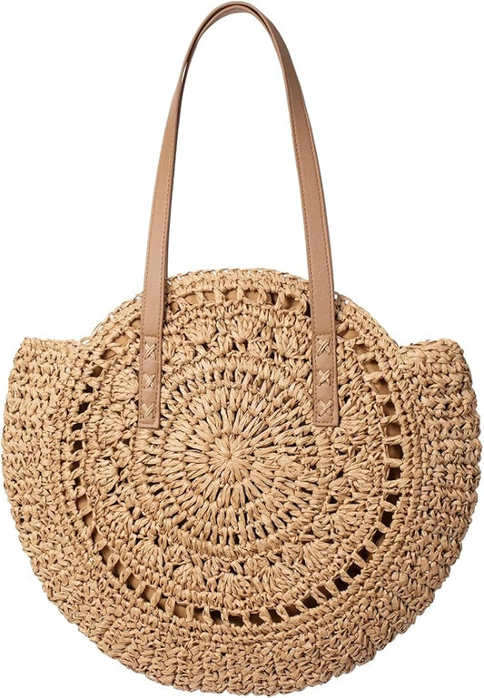 Pleneal Straw Beach Bags for Women - Women Beach Handmade Woven Tote Bag, Summer Mesh Hollow Shoulder Bag for Holiday
