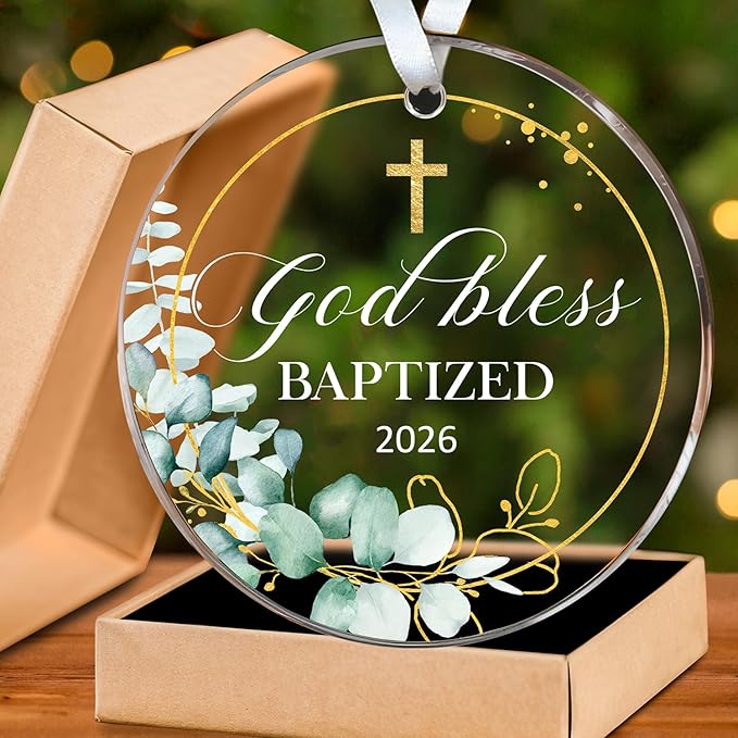 HEXMOZ Christian Easter Baptism Gifts for Boys, Girls, Adults - God Bless Baptized Ornament 2026 - Cross Christening Gift ...