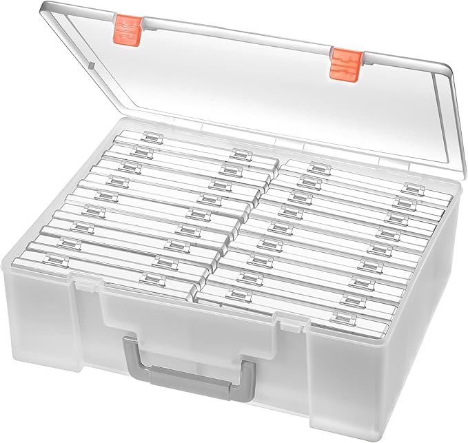 Photo Storage Box 4x6, 18 Inner Extra Large Organizer Acid-Free Photo Keeper Storage Case, Plastic Craft Storage Box for S...