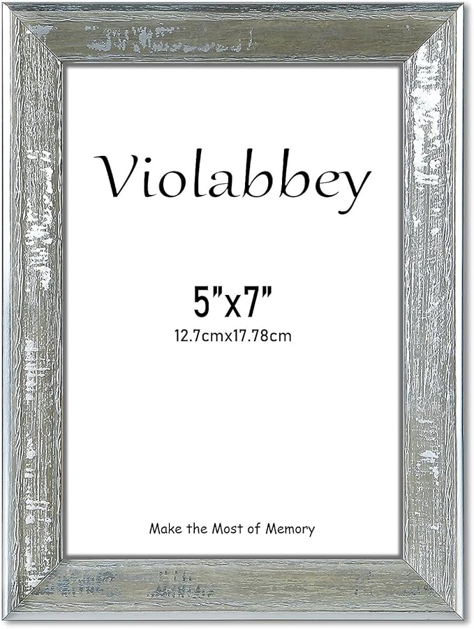 VIOLABBEY 5x7 Picture Frame Vintage Silver, Rustic Farmhouse Photo Frame with Distressed Finish for Home Tabletop or Wall ...