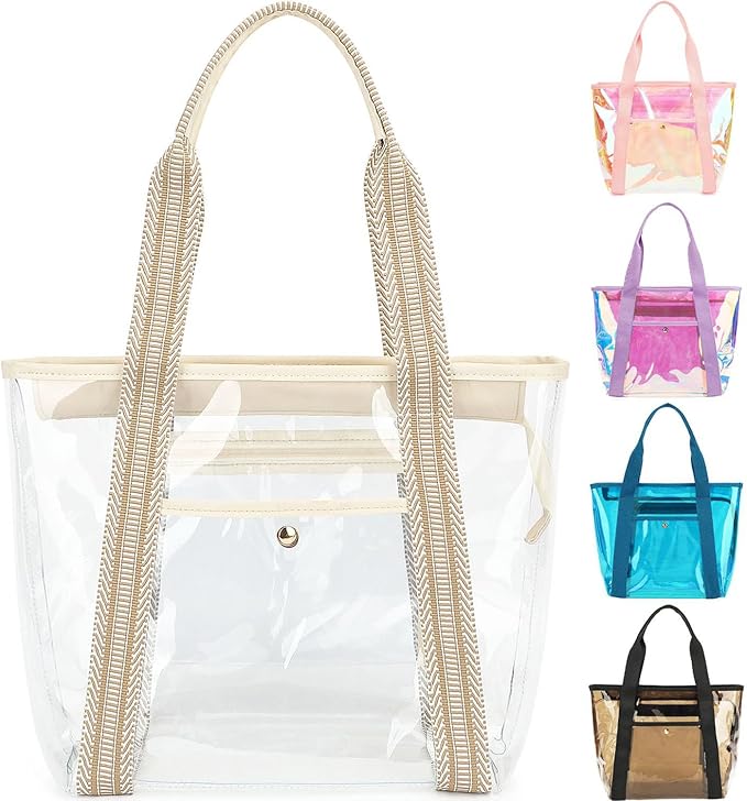 Fammart Clear Bag for Stadium Events, 12x6x12 Jelly Tote Bag for Women with Zipper for Beach Sports Concerts Work