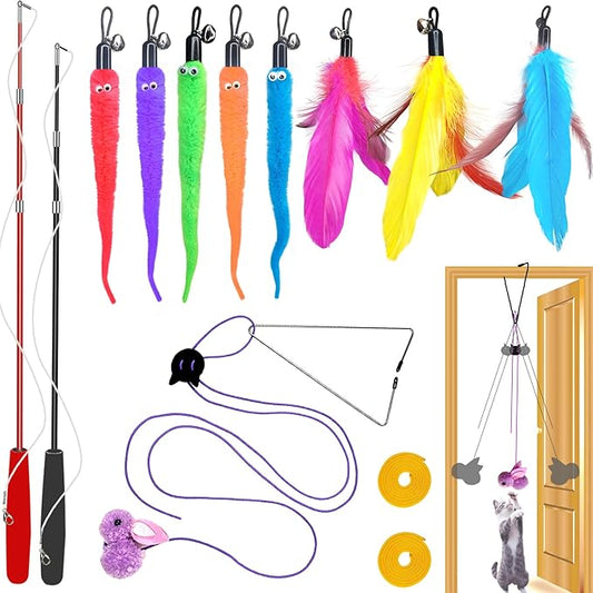 ZPH Cat Toys Interactive for Indoor Cats,2PCS Retractable Cat Wand,9PCS Teaser Toys&1PCS Hanging Door Lure Kitten Toy,Inte...
