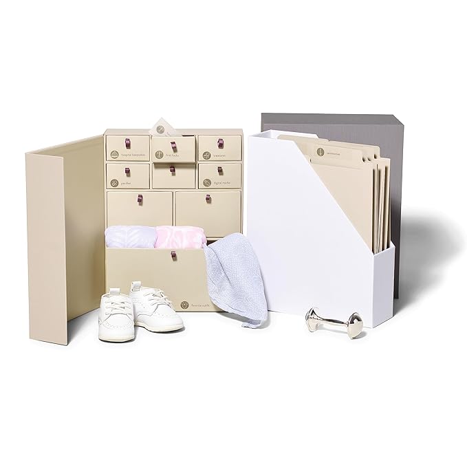 Savor I Baby Deluxe Box | Acid-Free Newborn Keepsake & Memory Organizer with 52 Labels, 9 Drawers, 8 File Folders | Mothe...