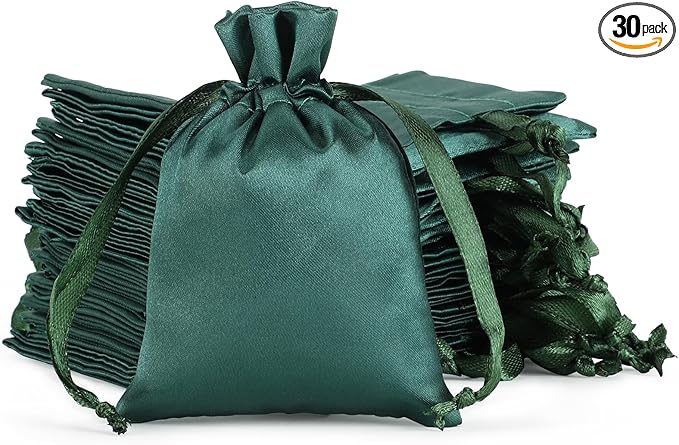 Tapleap Green Small Satin Gift Bags, 30Pcs 3x4 with Drawstring, For Kids Classroom, Wedding, Birthday, Party Favors, Jewel...