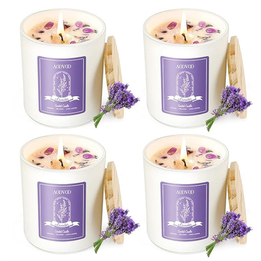 AOOVOO Lavender Candles Set for Women - 4 Pack Candles for Home Scented, Aromatherapy Candle with Crystals Inside, 28 oz 2...