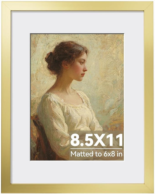 HappyHapi 8.5x11 Picture Frame Gold, Gold Picture Frames Display Photos 6x8 with Mat or 8.5x11 Without Mat, 1 Pack Plastic...