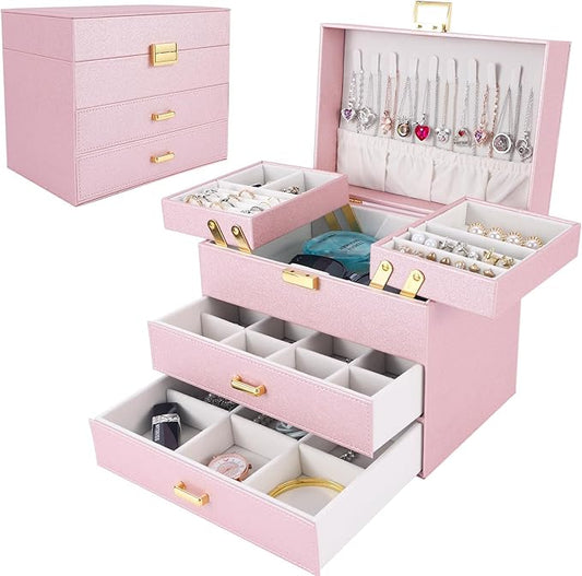 Dajasan Jewelry Organizer Box, Large Jewelry Boxes for Girls, Space-Saving 4 Layers Jewelry Storage Case with Drawer, Gift...