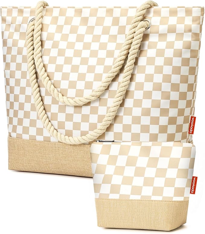 WOOMADA Large Straw Beach Tote - Tote Bag for Towels & Vacation Essentials