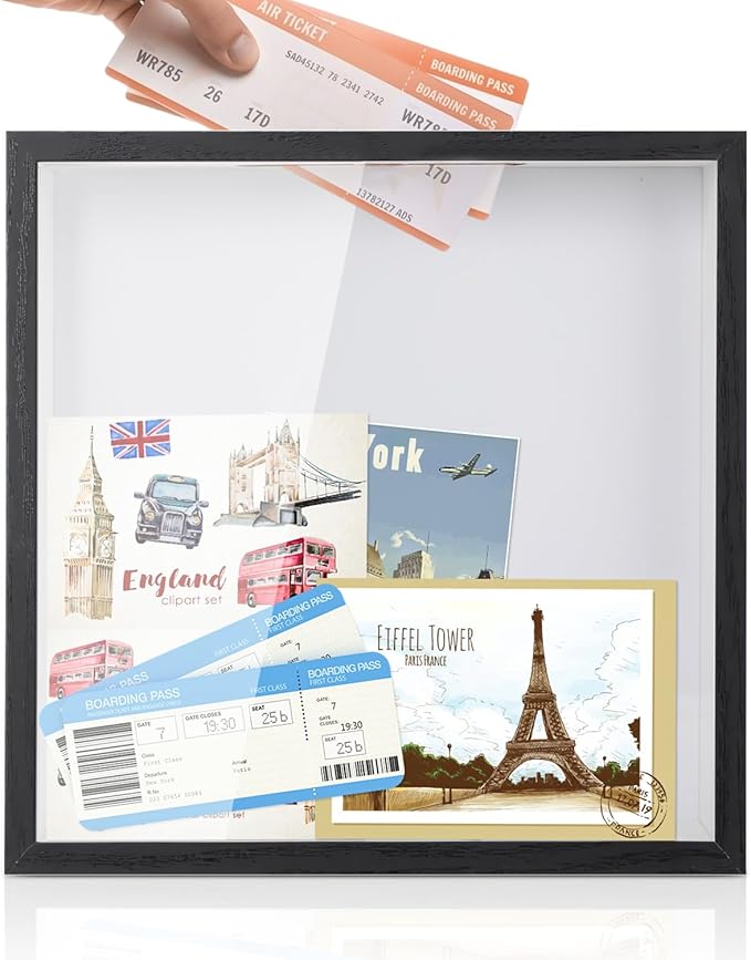 Adventure Archive Box, 12 x 12 Inch Travel Box for Memories, Travel Shadow Box Frame with Slot, Adventure Box, Keepsake Di...