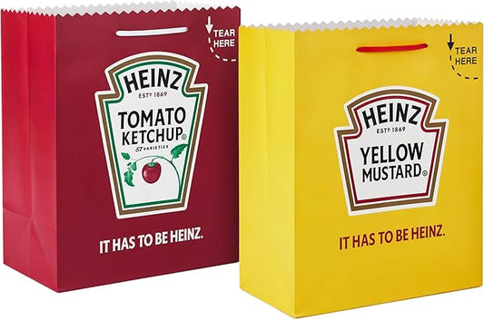 Hallmark Heinz 13" Large Gift Bags (2 Bags: Ketchup and Mustard) for Birthdays, Father's Day, Fourth of July