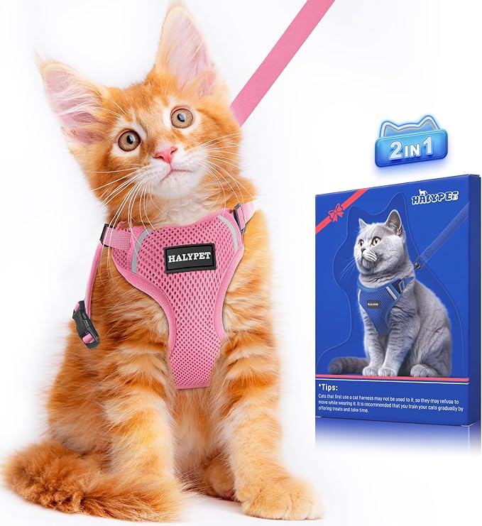 Halypet Cat Harness and Leash Set [ MAX Safety Third Generation ] Escape Proof Soft Adjustable Cat Leash Breathable Comfor...