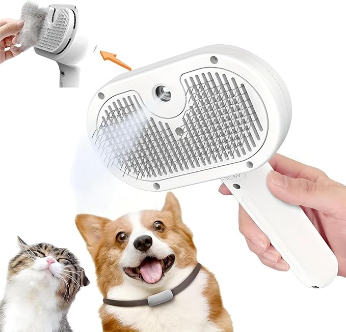 CRAFTIVIO 3-in-1 Cat Steam Brush – Pet Grooming & Shedding Comb with Gentle Steam Spray, One-Click Hair Release, Steam Pet...
