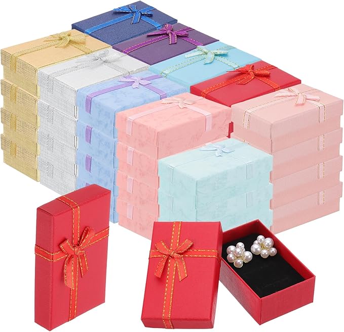 PATIKIL Jewelry Gift Boxes, 120Pcs Small Gift Packaging Box Cardboard Bulk with Lid Ribbon for Bracelet Earring Ring Chris...