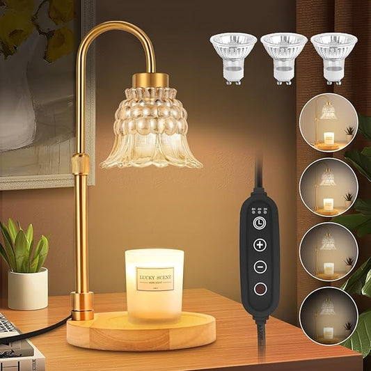 Candle Warmer Lamp with Timer & Dimmer, Adjustable Height Electric Candle Warmer with 3 Bulbs,Compatible with All Size Sce...